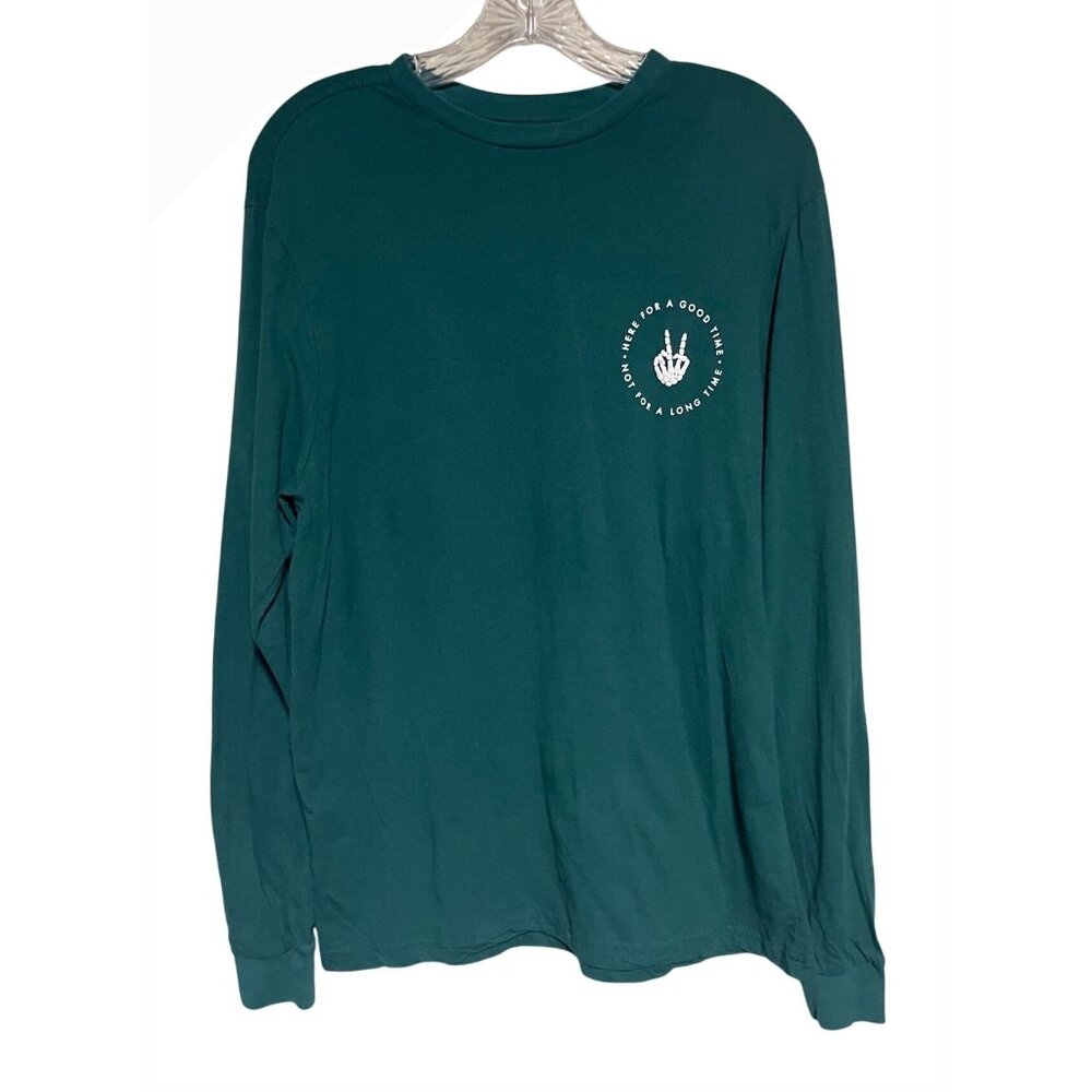 Eighty Eight Brand Green Long Sleeve Shirt With Skeleton Peace Sign Mens S